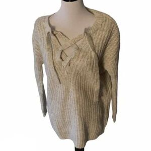 aerie Oversized Wool Blend Lace up Sweater size S